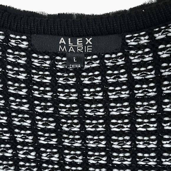 Alex Marie Cardigan Sweater Womans L Black White Faux Pearls Hook Front Elegant - Picture 7 of 10